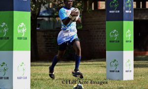 MMUST Lamech Ambetsa races for try against Mwamba. Photo Courtesy/Denis Acre-half.