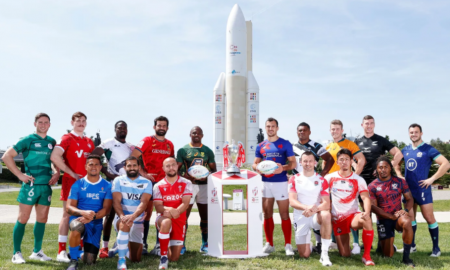 All 16 captains at the captain's photo prior to the HSBC France Sevens at Cite de l�espace on 17 May, 2022 in Toulouse, France. Photo credit: Mike Lee - KLC fotos for World Rugby