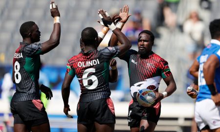 Kenya 7s players celebrate. Photo Courtesy/World 7s Series/