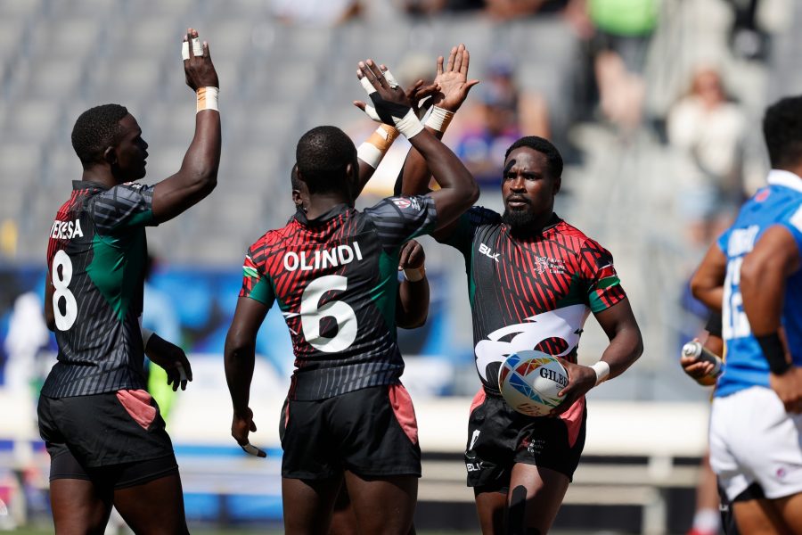 Kenya 7s players celebrate. Photo Courtesy/World 7s Series/
