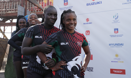 Kenya Lionesses captaun Judith Auma and her teammate Grace at the waiting area. Photo Courtesy/KRU