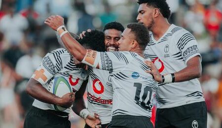 Fiji 15s players celebrate in a past action. Photo Courtesy/Fiji Rugby