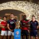DUBAI, UNITED ARAB EMIRATES - NOVEMBER 03: Tomás Appleton of Portugal (left to right) Josh Hrstich of Hong Kong, Daniel Sikuta of Kenya and Alan McGinty of USA during the RWC 2023 Final Qualification Tournament – Captains Photocall at the Museum of the Future on November 03, 2022 in Dubai, United Arab Emirates. (Photo by Christopher Pike - World Rugby/World Rugby via Getty Images)