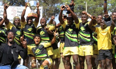 Kabras RFC players celebrate in in a past clash. Photo cOURTESY/Kabras RFC.