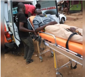 Leon Nyang being taken to hospital. Photo Courtesy/leon Nyang Instagram.