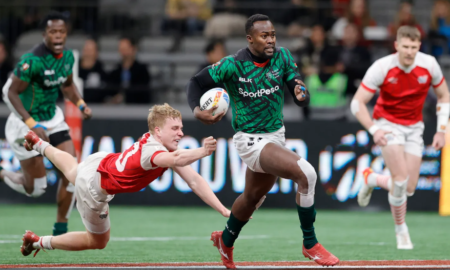 Kenya 7s Edmund Anya cuts through the Great Britain defense on day one of the HSBC Canada Sevens at BC Place Stadium on 3 March, 2023 in Vancouver, Canada. Photo credit: Mike Lee - KLC fotos for World Rugby