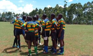 NanyukI Boys prepare to huddle. Photo Courtesy/Tabby Nashipae