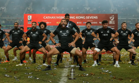 New Zealand 7s perform Haka. Photo Courtesy/Mike Lee - KLC fotos for World Rugby