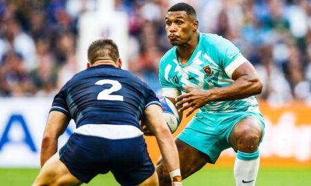 MARSEILLE, FRANCE - SEPTEMBER 10: Damian Willemse of South Africa during the Rugby World Cup 2023 match between South Africa and Scotland at Orange Velodrome on September 10, 2023 in Marseille, France. (Photo by Steve Haag/Gallo Images)