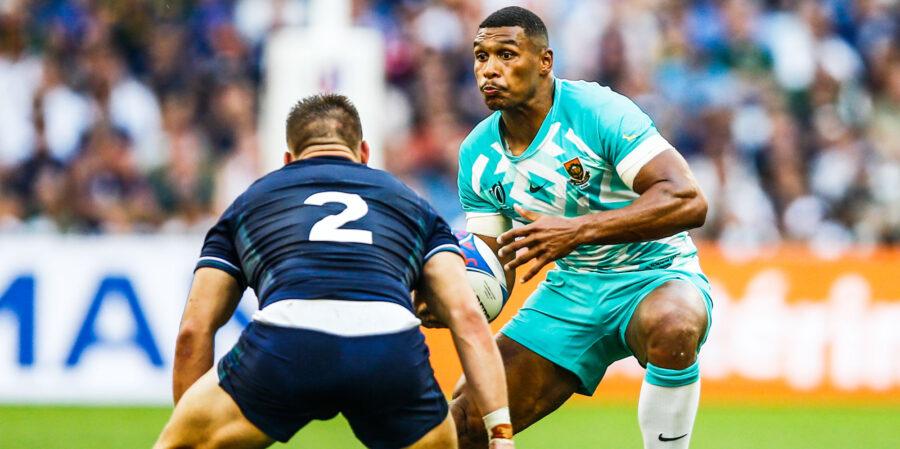 MARSEILLE, FRANCE - SEPTEMBER 10: Damian Willemse of South Africa during the Rugby World Cup 2023 match between South Africa and Scotland at Orange Velodrome on September 10, 2023 in Marseille, France. (Photo by Steve Haag/Gallo Images)