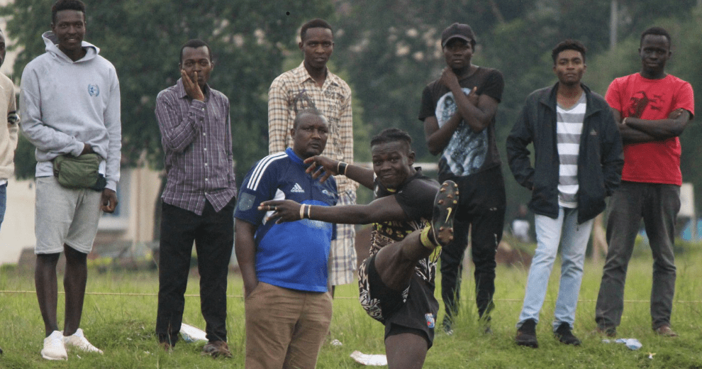 Tyson Juma kicks for MMUST. Photo/MMUST rugby