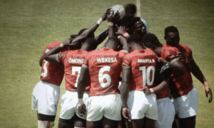 Kenya 7s players hurdle in a past match. Photo/Screen grab