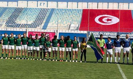 South Africa line up ahead of the Kenya Lionesses match. Photo. Sprinboks women