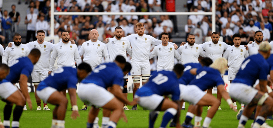 England line up for a match against Samoa. Photo/England Rugby