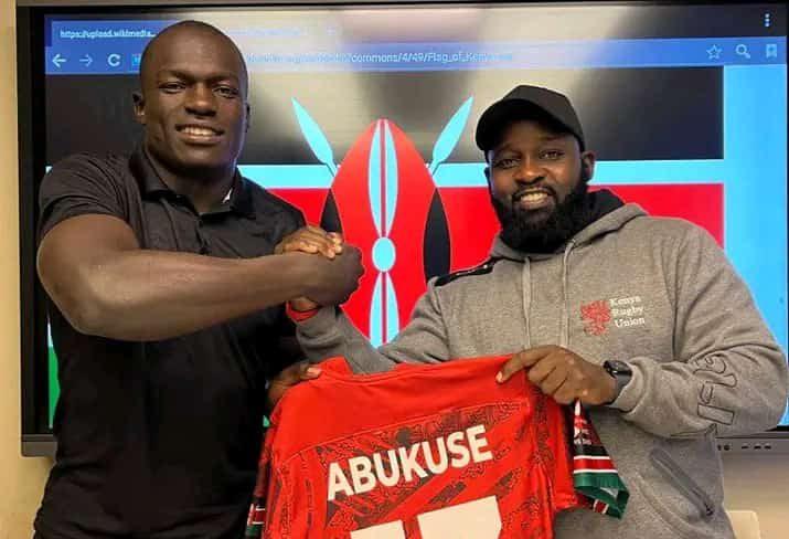 Dennis Abukuse receives Kenya 7s jersey. PHOTO/Denis Abukuse