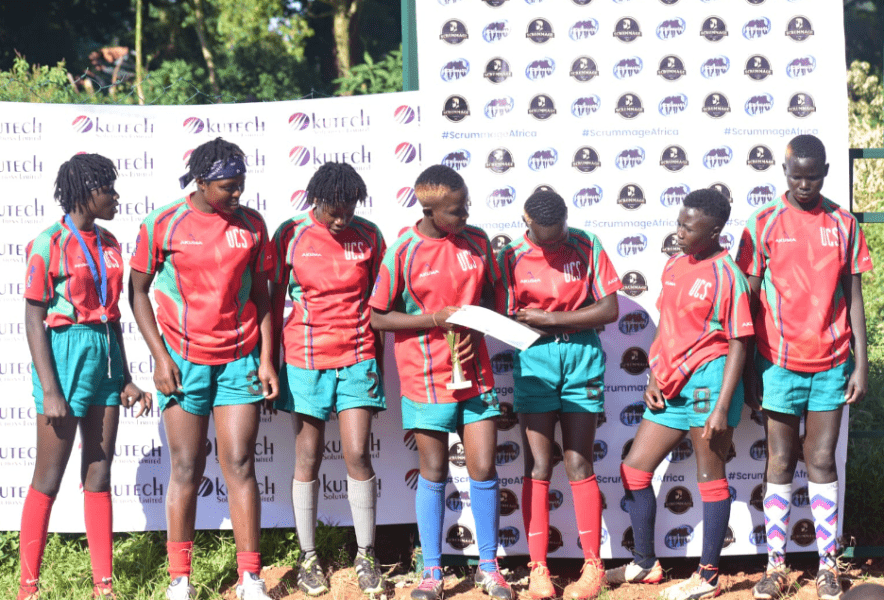 Gilgil Vumbi Girls team after winning Scrummage Africa Kids 7s. PHOTO/Scrummage