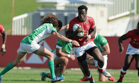 Kenya 7s John Okoth in action against Mexico. PHOTO/Mike Lee for World Rugby