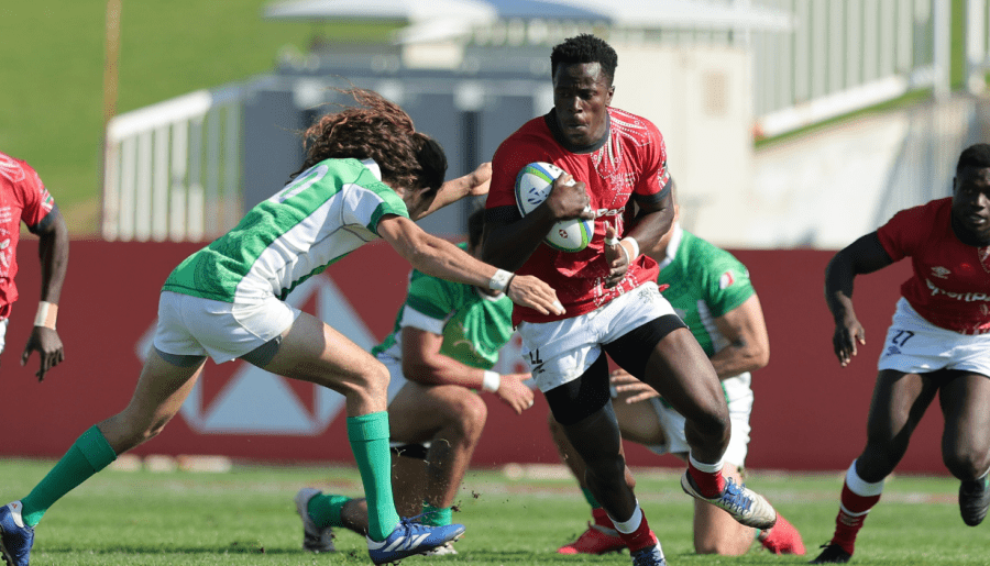 Kenya 7s John Okoth in action against Mexico. PHOTO/Mike Lee for World Rugby