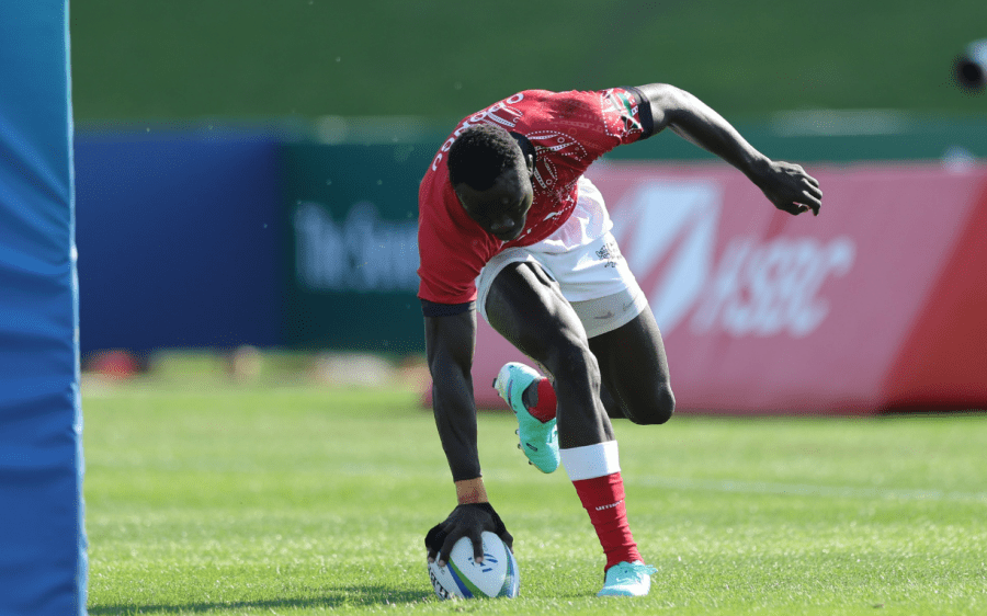 Kenya 7s speedster Patrick Odongo scores. PHOTO/Mike Lee for World Rugby.