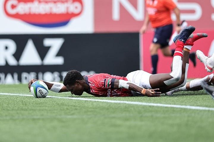 Nygel Amaitsa goes over for a Kenya 7s try, PHOTO/ Rugby Afrique