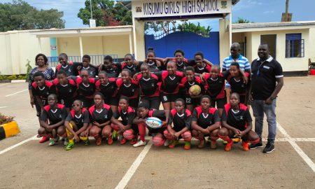 Kisumu Girls Rugby team pose for a photo. PHOTO/Paul Nyamita