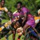 Jinja Hippos Andrew Odhiambo goes for a try against Warriors. PHOTO/UGANDA RUGBY UNION