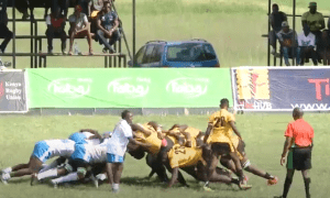Action between Rhinos and Buffaloes in Rugby Super Series. PHOTO/Screen grab
