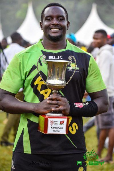 Gabriel Adero with Kenya Cup trophy. PHOTO/Adolwa Miliza