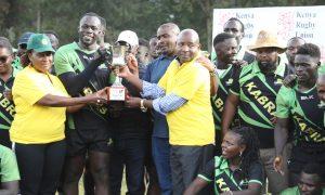 Kabras RFC receive Kenya Cup trophy. PHOTO/Clarence Majani