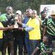 Kabras RFC receive Kenya Cup trophy. PHOTO/Clarence Majani