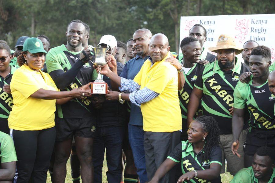 Kabras RFC receive Kenya Cup trophy. PHOTO/Clarence Majani