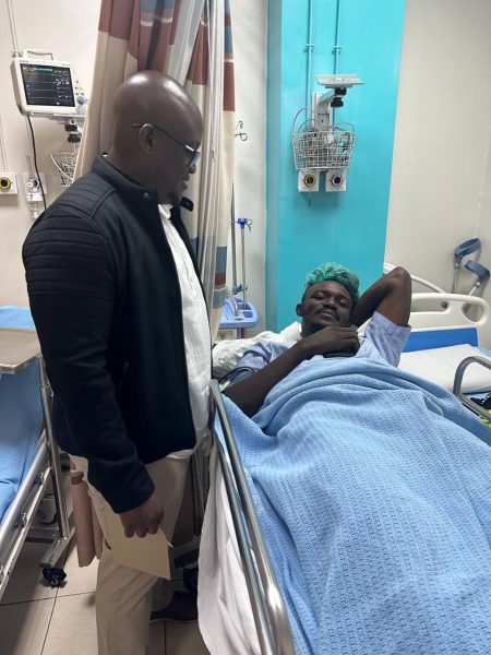 Kenya Simbas team manager visits Mathias Osimbo in hospital. PHOTO/Kenya Simbas