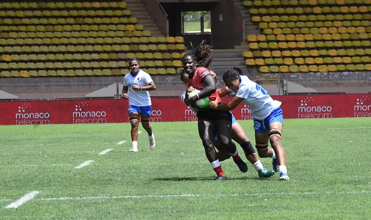 Kenya Lionesses Freshia Odour tackled. PHOTO/ Rugby Afrique/Facebook