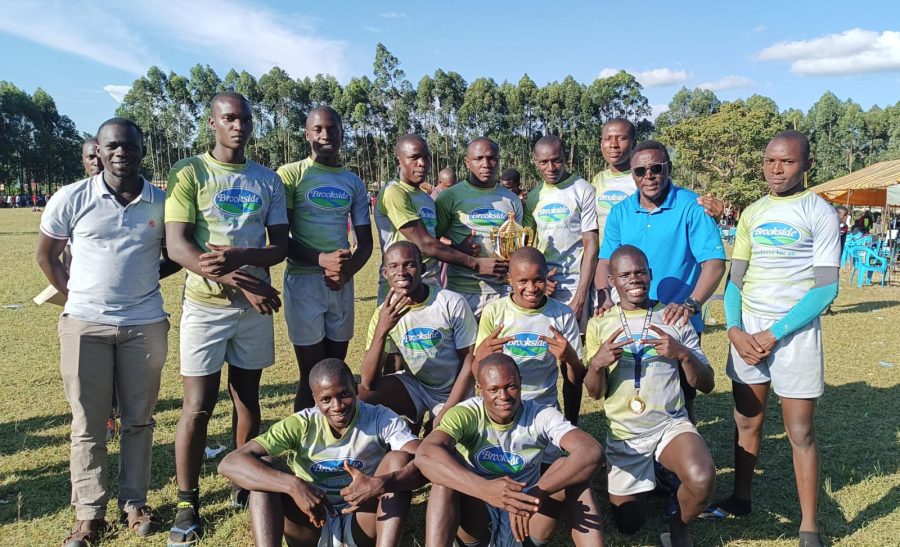 Kisii School pose with the trophy after winning the Kisii County title. PHOTO/Kisii School