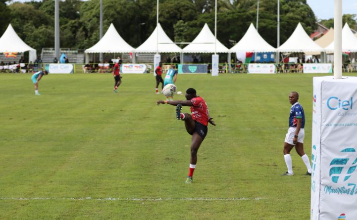 Kenya Moran's Benson Salem against Mauritius in Africa Men's 7s. PHOTO/Mauritius.Rugby