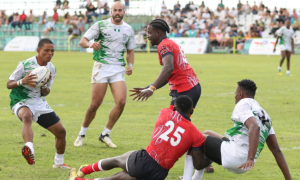 Kenya Morans in action in Africa Men's 7s against Nigeria. PHOTO/Rugby Afrique/FB