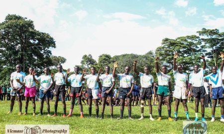 Vihiga High School sing anthem during Scrummage Katch 7s. PHOTO/Vicmass