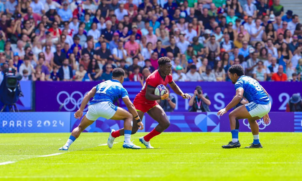 Kenya 7s Nygel Amaitsa in action at the Paris Olympics Rugby 7s games. PHOTO/World Rugby