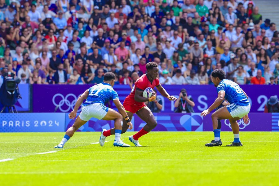 Kenya 7s Nygel Amaitsa in action at the Paris Olympics Rugby 7s games. PHOTO/World Rugby