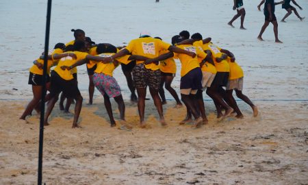 South Coast 5s participant huddle. PHOTO/Scrummage Africa/Mahlon Lichuma