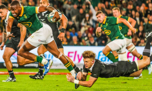 Springboks fullback Aphelele Fassi races in the All Blacks match. PHOTO/@Springboks/X