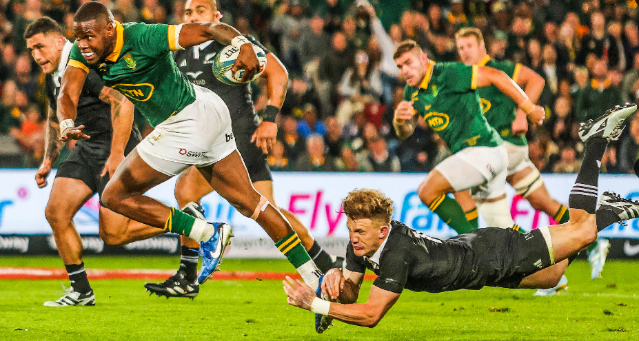 Springboks fullback Aphelele Fassi races in the All Blacks match. PHOTO/@Springboks/X