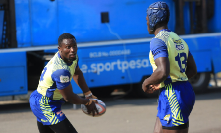 Menengai Oilers players Beldad Ogeta and Dennis Abukuse. PHOTO/Brian Mwenje