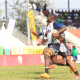 MMUST Rugby and Kenya Harlequin contest a kick. PHOTO/Brian Mwenje