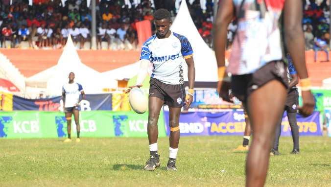 MMUST Rugby player Cyprian Ombaso taps the ball during a penalty. PHOTO/Brian Mwenje