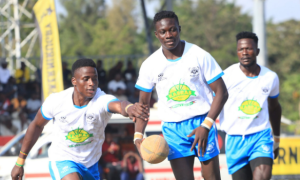 Kabras RFC players James Olela, Brian Mutua and William Mwanji. PHOTO/Brian Mwenje