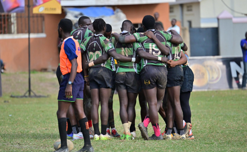 KOBs players huddle in past match. PHOTO/@KobsrugbyUg/X