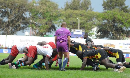 Scrum contest between Kenya Legends and Uganda. PHOTO/Mahlon Lichuma