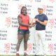 Kenya Lionesses Stella Wafula receieves PoTM award against Madagascar. PHOTO/Mahlon Lichuma