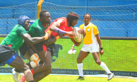 Andrew Odhiambo in action against Shujaa. PHOTO/Mahlon Lichuma